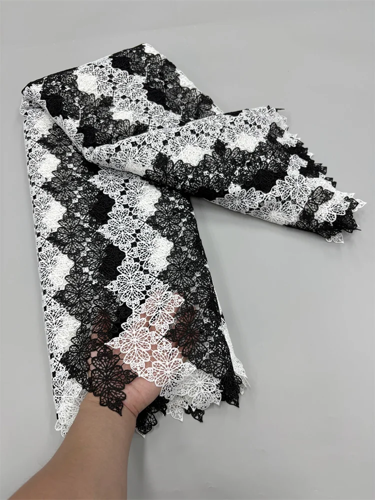 Neuer Stil Nigerianische 2026 Hochwertige Spitze Wasserlösliche Bestickte Modische Weiße/Schwarze Weiche Spitzenstoffe 5 Yards – Detail 7