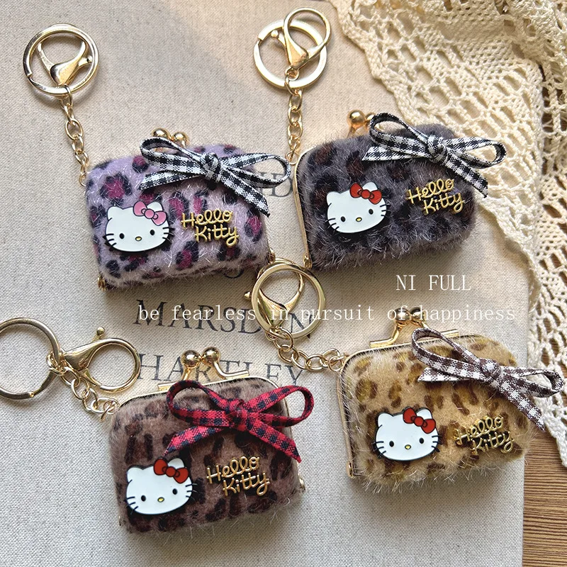 

Новая осенне-зимняя модная плюшевая сумка с леопардовым принтом и бантом из мультфильма кота, аксессуар, чехол для наушников, брелок, подарок