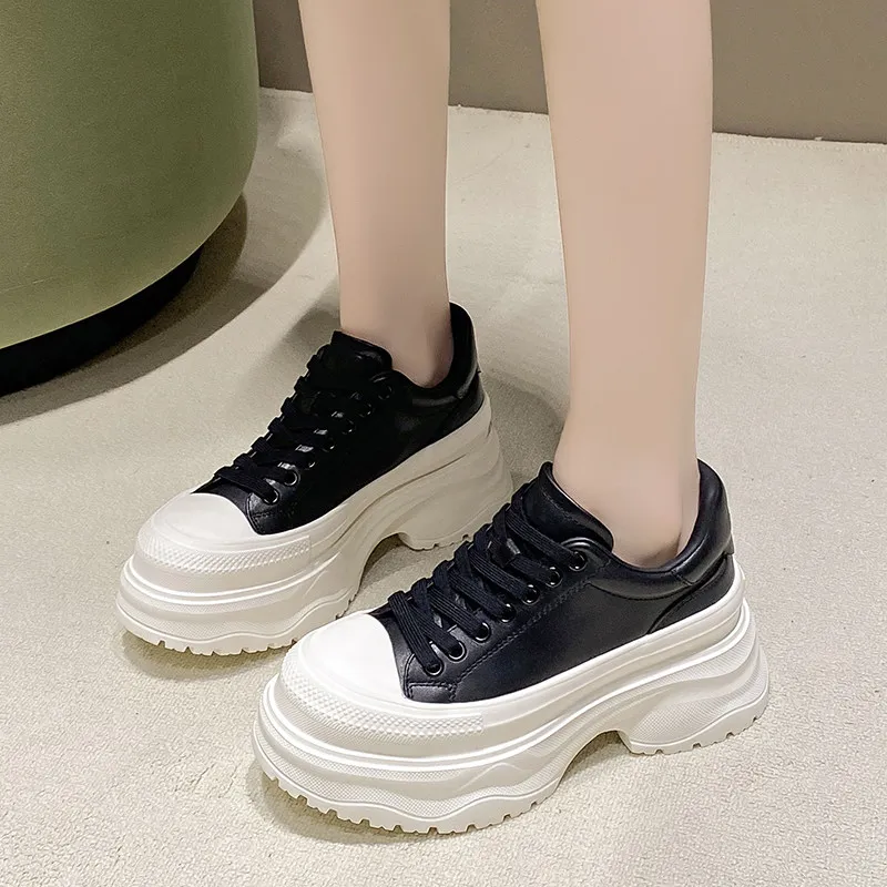 Black Dad Shoes Lolita Girls 2026 New Thick Soled High Rise Lace Casual Sports
