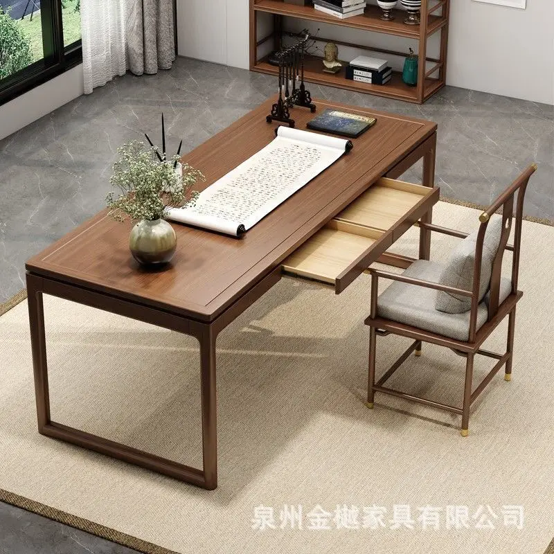 All Solid Wood Computer Desk, Home Desk, Study Room, Writing Brush Table, New Chinese Calligraphy Table, Old Elm Desk