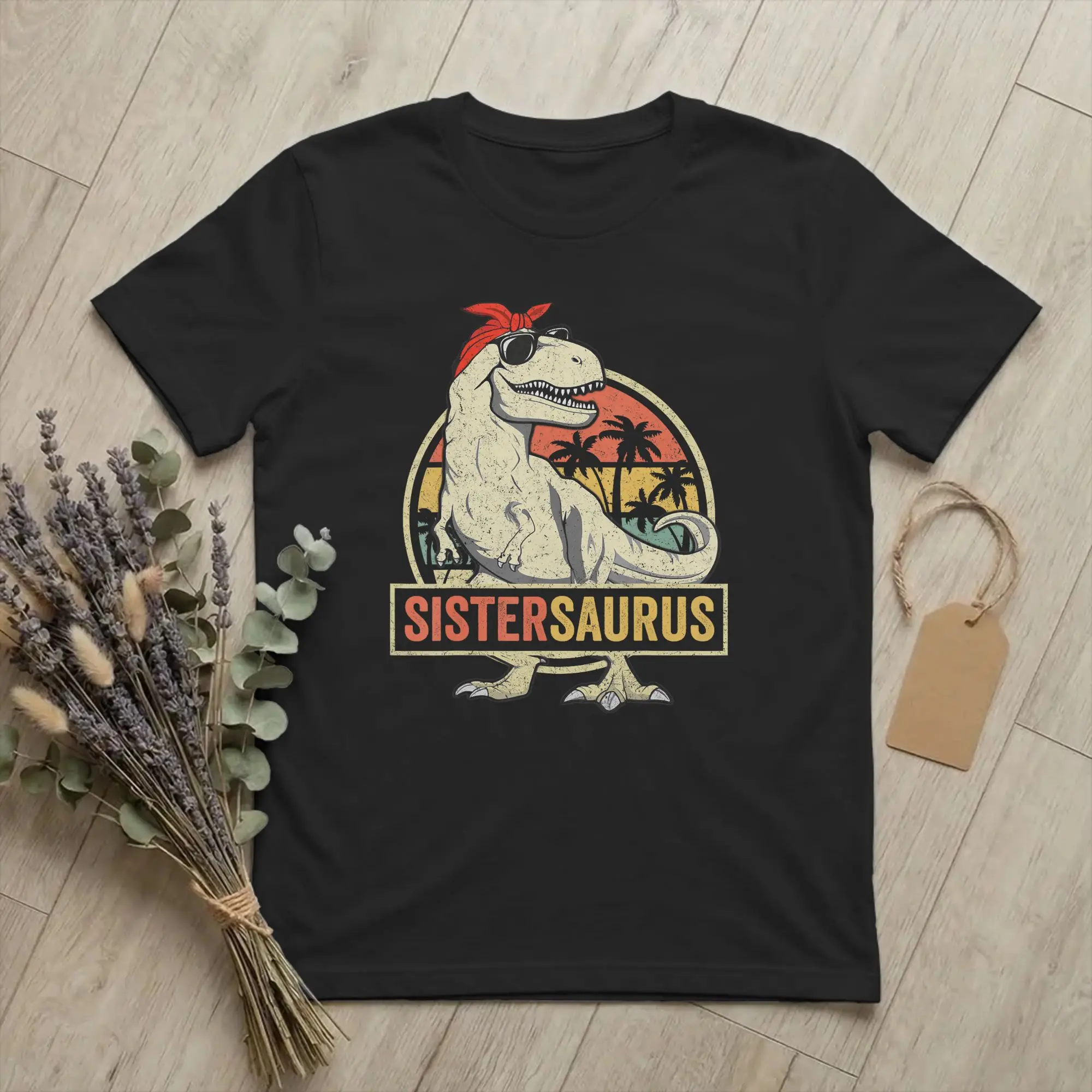 Men T-Shirts Sistersaurus T Rex Dinosaur Sister Cotton Tee Shirt Short Sleeve Family Matching T Shirts Round Collar Tops Gift