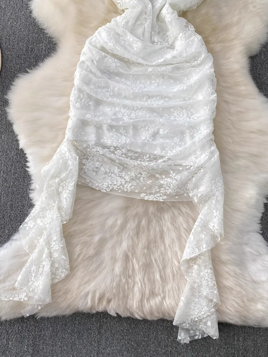 Foamlina العصرية الأمريكية الساخنة فتاة الدانتيل الخامس الرقبة الرسن فستان الصيف تصميم فريد من نوعه فلوي التعادل حتى مثير سليم صالح فستان قصير قصير