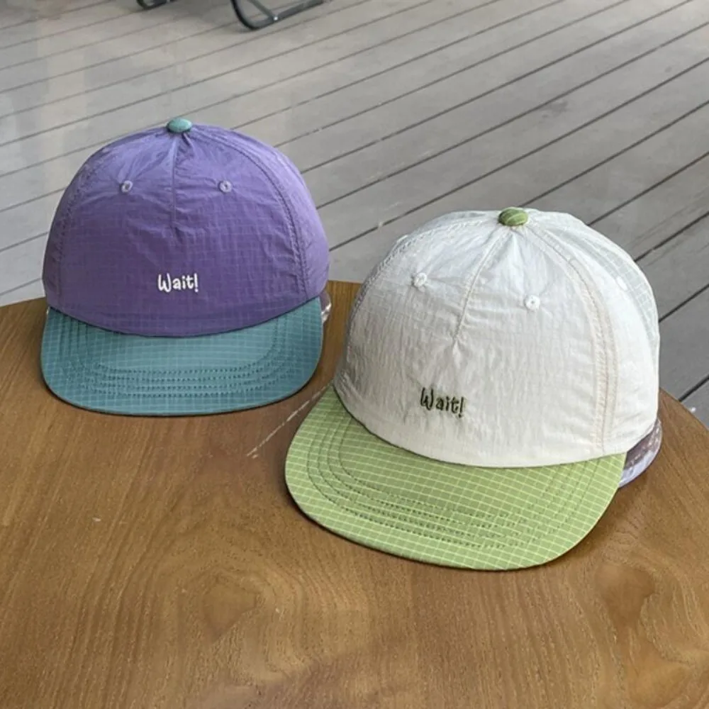 Short Brim Baseball Cap for Men Women, Korean Style Colorblock Embroidery Letter Design, Suitable for Outdoor Camping Hiking