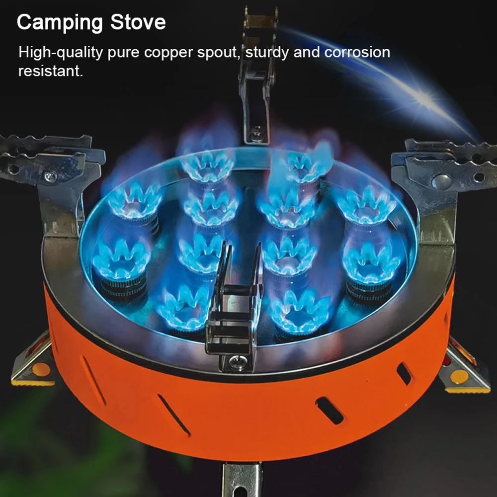 Outdoor-Campingkocher, 21800 W, hohe Leistung, 12 Köpfe, piezoelektrische Zündung, Outdoor-Kocher für Kochen im Freien, Picknicks, Orange