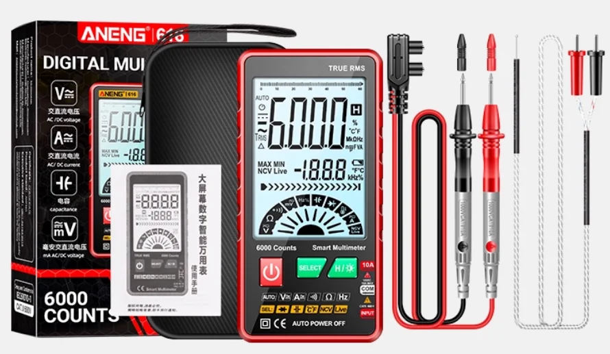 Multimeter Mini Portabel 616 Layar Besar Lampu Latar Digital Cerdas 6000 Hitungan Alat Uji AC/DC Multimeter Portabel