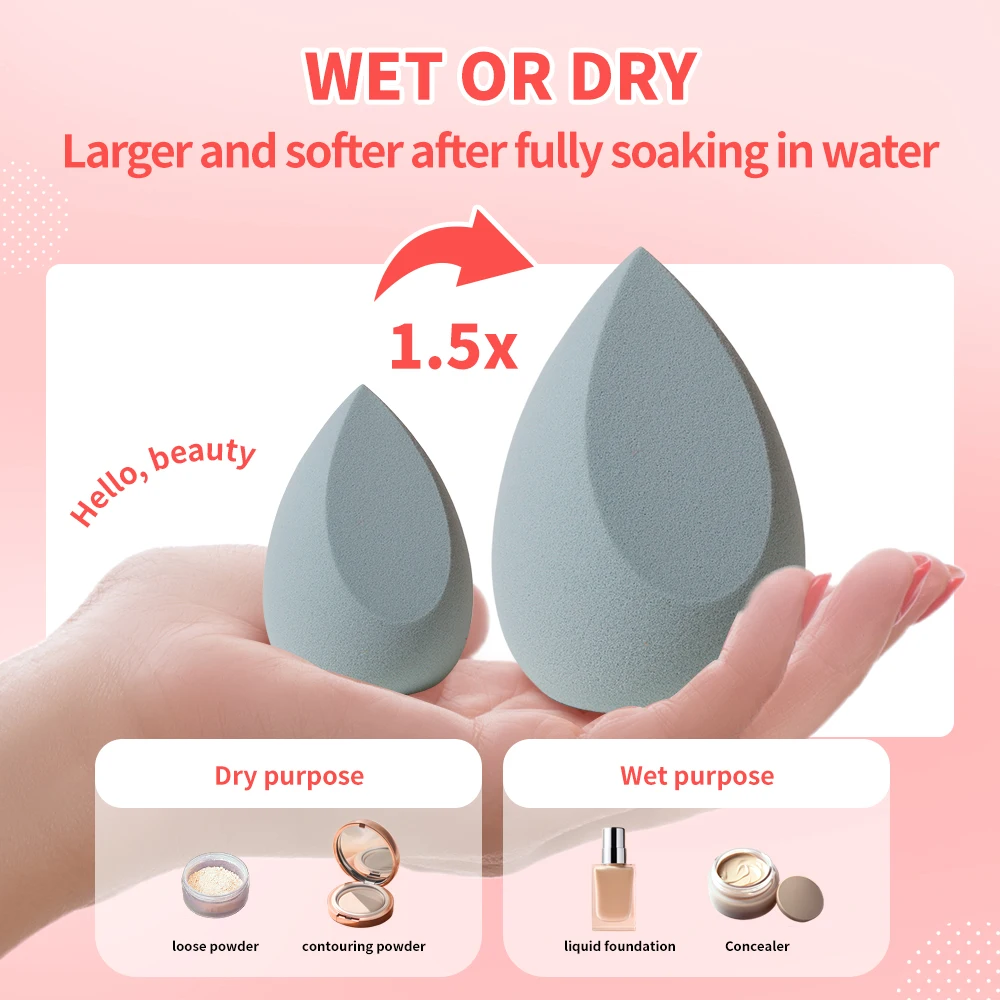 2pcs beauty eggs, non latex makeup sponge, dry and wet dual-use, suitable for liquid powder of powder cream with storage bag