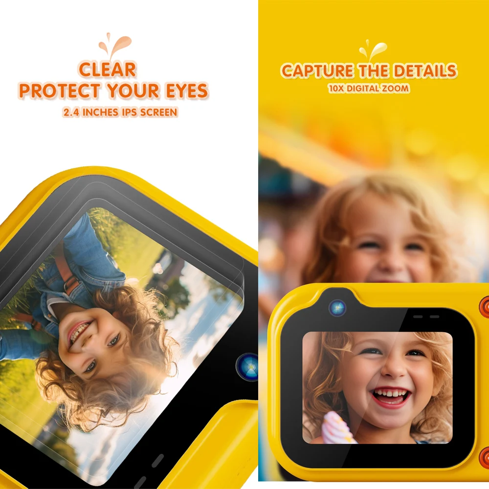 كاميرا أطفال عدسة مزدوجة 2.4 بوصة كاميرا رقمية للأطفال SOS 1080P 10X تكبير مقاوم للماء مسجل فيديو تحت الماء ألعاب التصوير