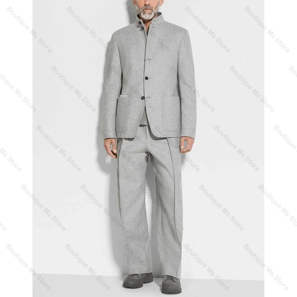 

Grey Single Breasted Men Suit Peaked Lapel Business Casual Formal Costume Homme Slim Fit 2 Pcs Set Jacket Pants