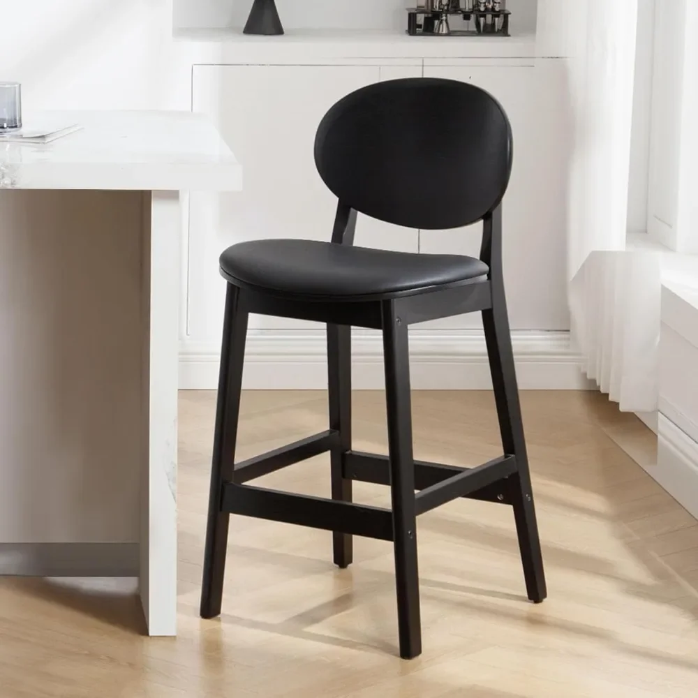 

Counter Height Bar Stools, 26" Faux Leather Upholstered Barstools with Wood Back, Farmhouse Bar Chairs Counter Stools