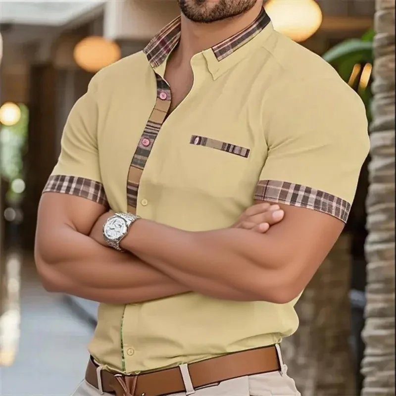 2025 Fashion Men's Business Lapel Office Casual Outdoor Street Men's Shirt Soft and Comfortable Men's Retro Short Sleeve