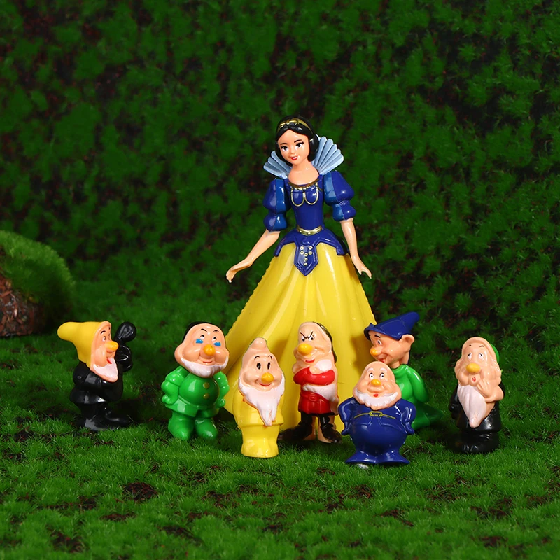 8Pcs Anime Snow White And The Seven Dwarfs Action Figure Snow White Seven Dwarfs Kawaii Doll PVC Collectible Model Toy Gift