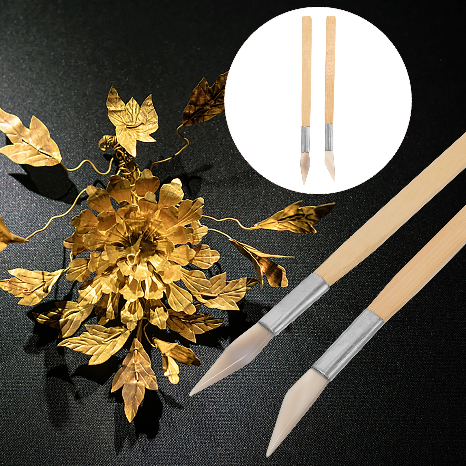 

2Pcs Agate Burnisher Bamboo Handle Jewelry Polishing Tool Agate Smoothing Tool For Silver Gold Jewelry Making