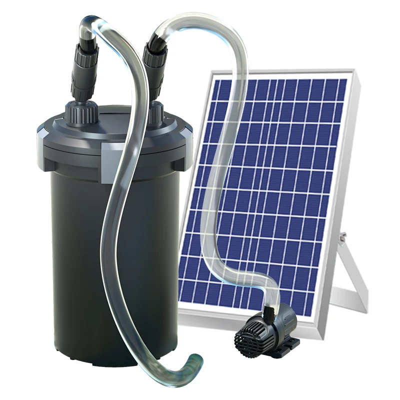 

Solar fish tank filter bucket external filtration water purification circulation three-in-one system