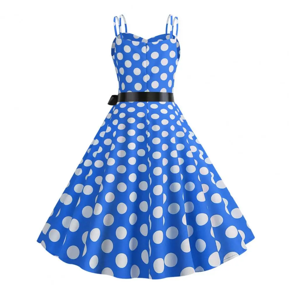 Retro Dot Dress Elegant Retro A-line Midi Dress with Bow Decor Dot Print for Women for Parties Weddings Proms Women A-line Dress