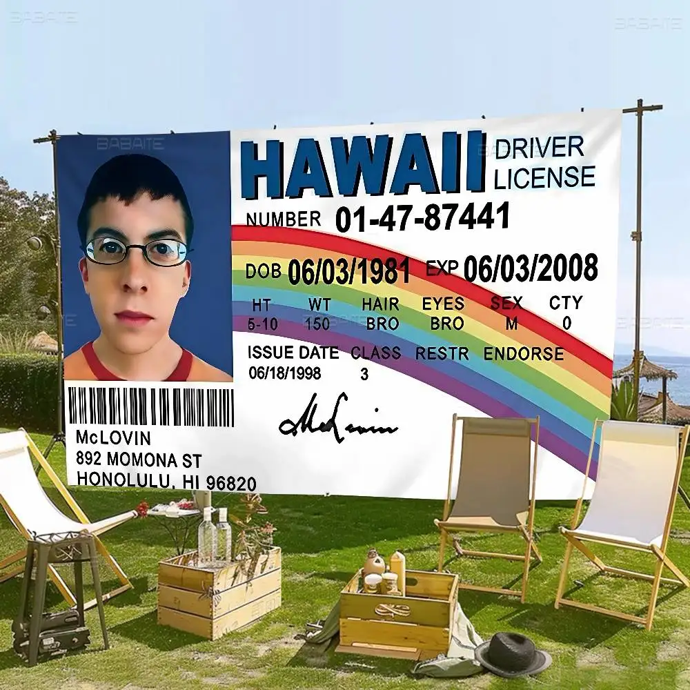 Superbad Funny M-McLovin ID F-Fogell Banner Art Printing Japanese Wall Flag Anime Wall Hanging Home Decor