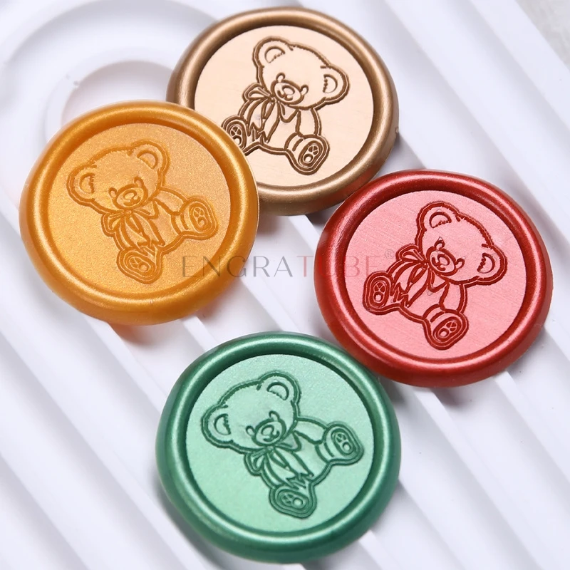10pcs/set Little Bear Wax Sealing Stamp Stickers 32mm Self-adhesive Sealer Tabs Kawaii Envelope