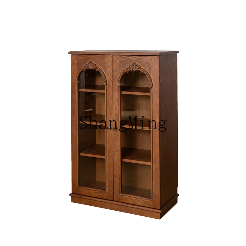 

CL retro dining side cabinet double door glass entrance living room display storage cabinet room storage decorative bookcase