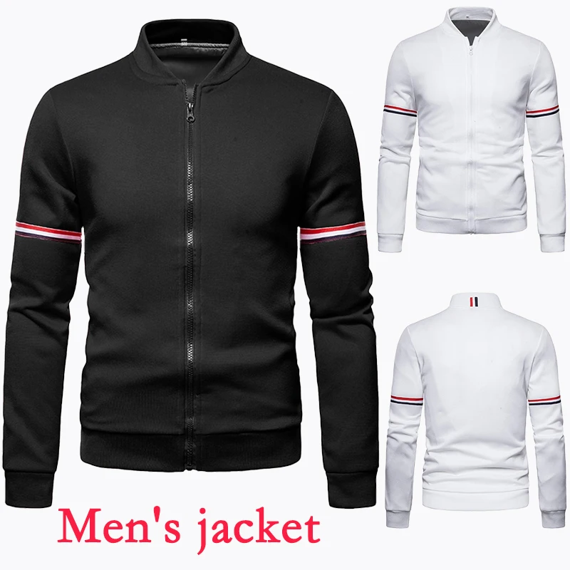 

Men Solid Color Jacket Long Sleeve Slim Fit Sport Outdoor Tops Coat Black White Navy Blue S-4XL