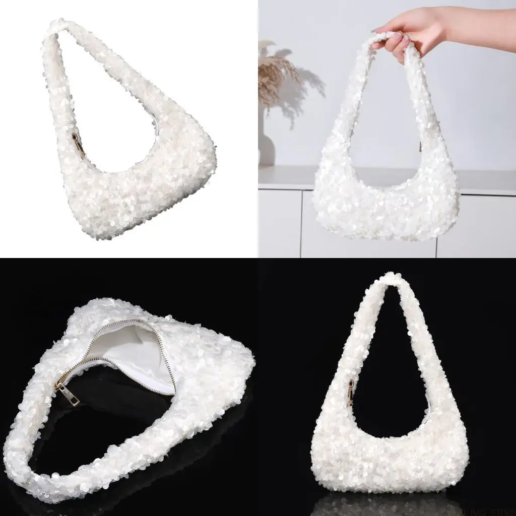 

X90D Stylish Color Shoulder Bag Glitters Sequins Design Lightweight Polyester Purse With Multiple Compartments