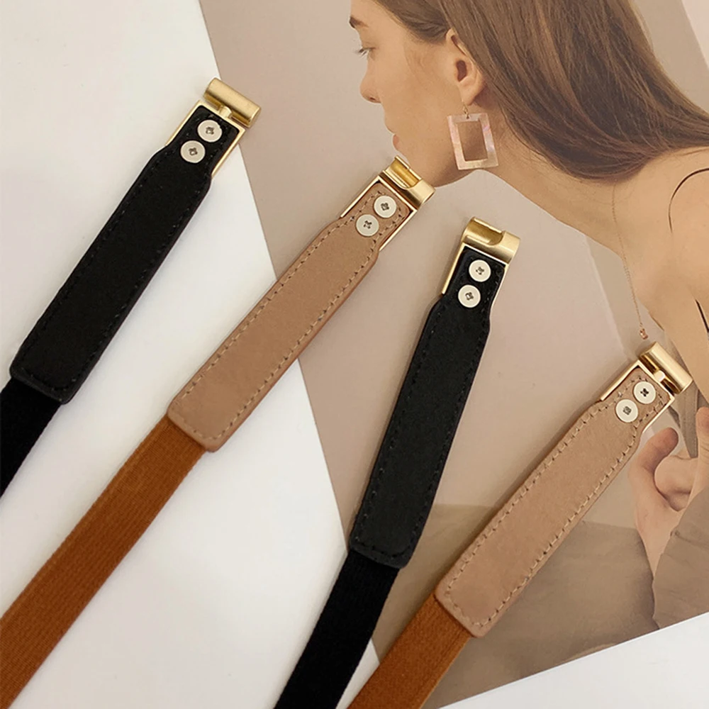 Leather Waistband for Women Dress Shirt Girdle Decoration Accessories Waist Seal Elastic Gold Buckle Fashion All-match Thin Belt