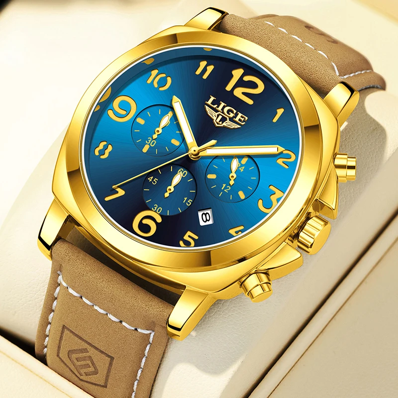 LIGE New Luxury Leather Quartz Watch For Men Fashion Business Military Luminous Chronograph Clock Male Waterproof Men's Watches