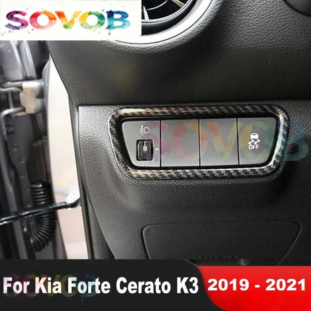 For Kia Cerato Forte K3 2019 2020 2021 Carbon Fiber Car Interior Head Light Lamp Switch Control Button Cover Trim Accessories