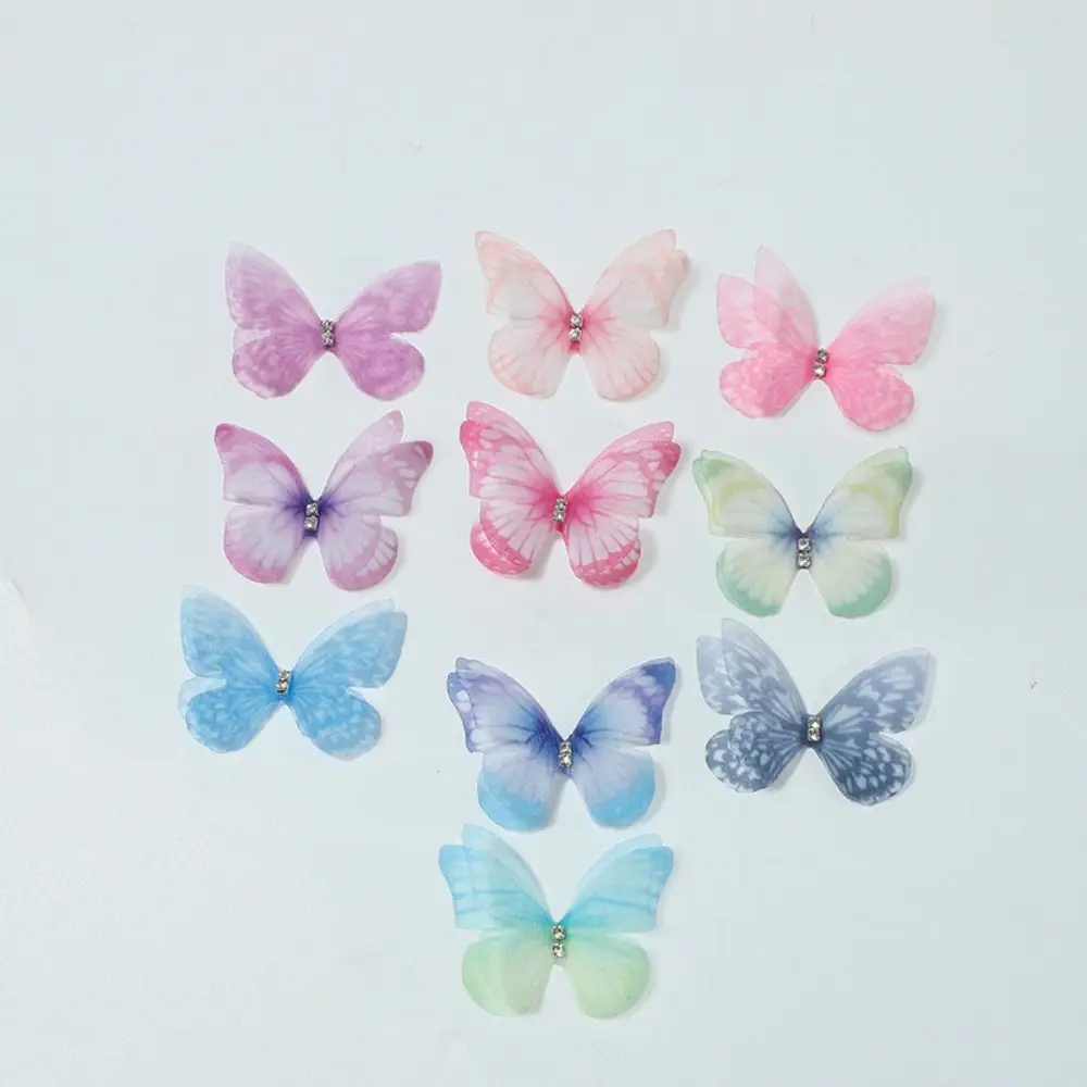 ثلاثية الأبعاد الأورجانزا النسيج فراشة يزين طبقة مزدوجة التدرج اللون الشيفون فراشة المطرزة بقع اليدوية #2