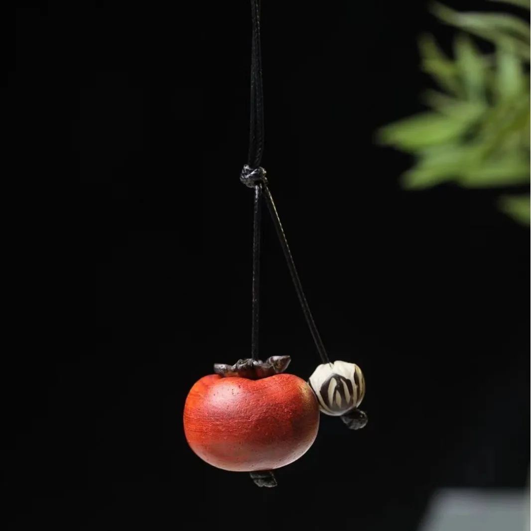 Cute Persimmon Pendant Necklace Good Fortune Handmade Sweater Chain Fashion Couple Jewelry Small Gift Hanging Ornament Accessory