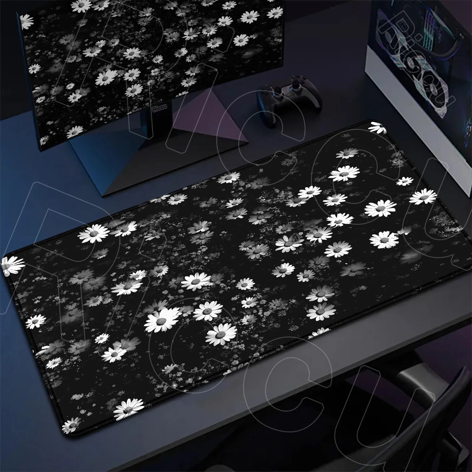 

New Large Fashion Dark Style Daisy Flower Mousepad Office Laptop Carpet Soft Anti-slip Desktop Mouse Pad Gaming Keyboard Deskmat