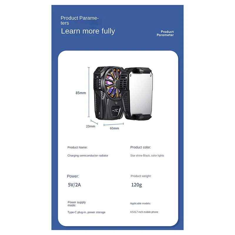Enfriador de teléfono con pantalla Digital, ventilador de refrigeración, Semiconductor recargable, radiador de teléfono móvil