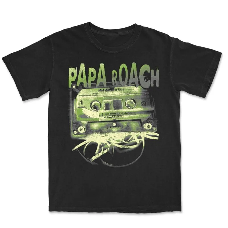 

Crew Neck T - Shirt with Papa Roach Retro Tape Creative - Inspired Graphic Featuring Rock Art for Fans