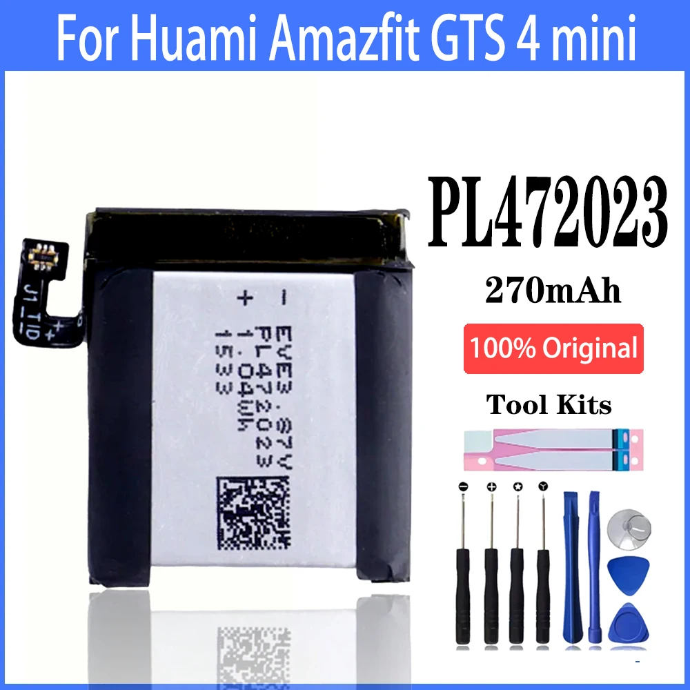 

Аккумулятор большой емкости PL472023 100% мАч для Huami Amazfit GTS 4 mini, Сменный аккумулятор для умных часов с инструментами, 270