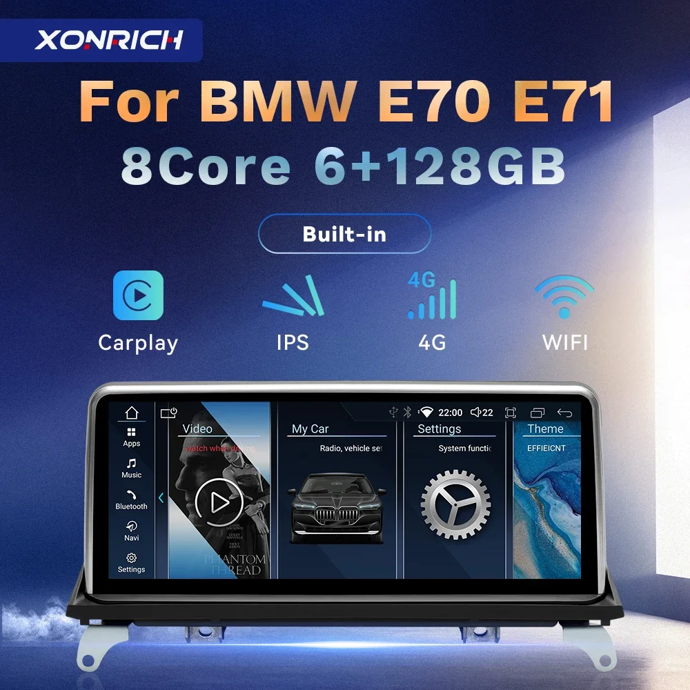 XONRICH 6GB 128GB Carplay Android14 Car DVD Player For BMW X5 E70 X6 E71 2007-2014 CCC CIC Auto GPS Navigation IPS Screen Stereo