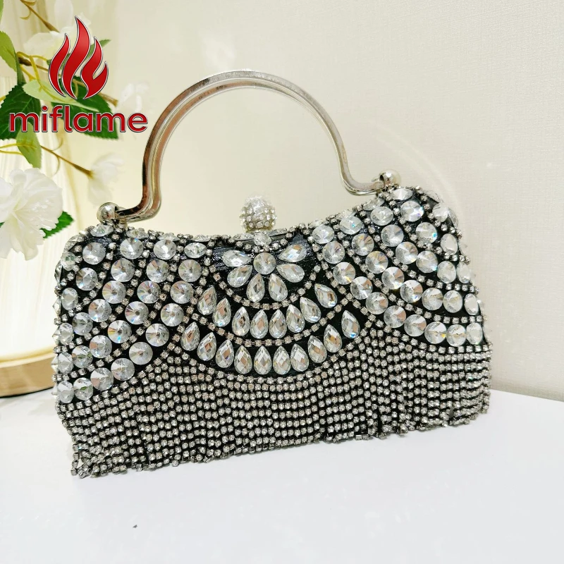 

Evening Handbag with Rhinestone Embellishment and Chain Strap Elegant Structured Clutch for Party Wedding