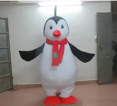 Santa Pengui Cartoon Mascot Plush Traje, Vestido de Natal bonito, Halloween Mascot, Venda quente