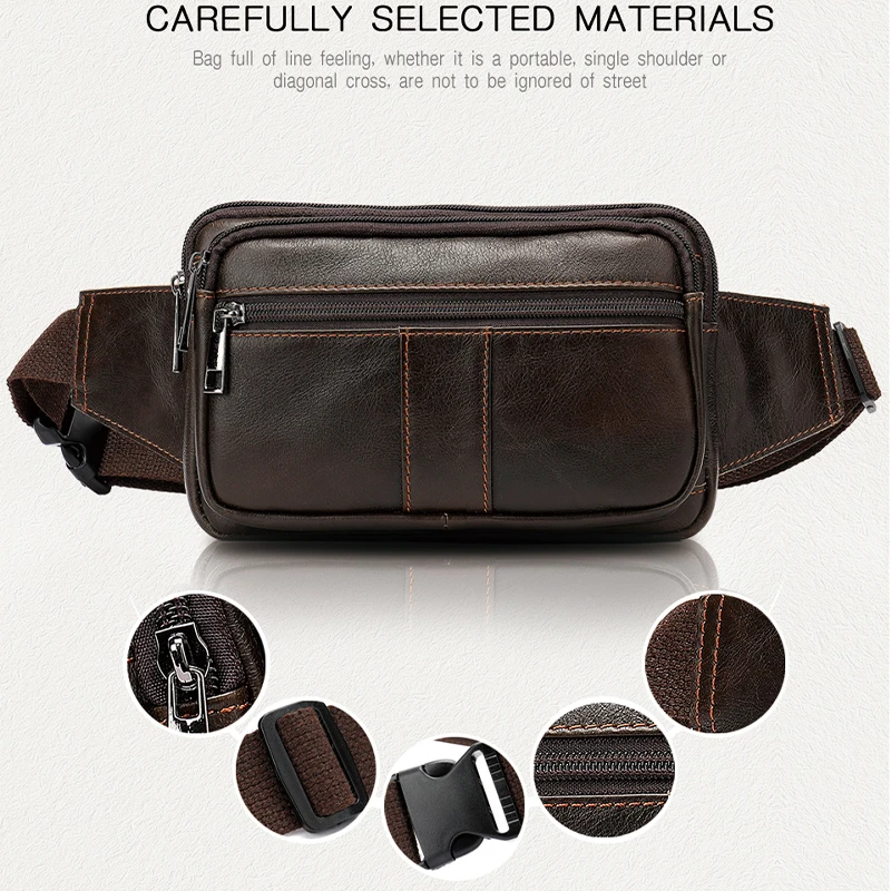 Men\'s Waist Bag For Phone Small Belt Bag Man Shoulder Vintage Genuine Leather Waist Bags Men Engraving torebka do paska