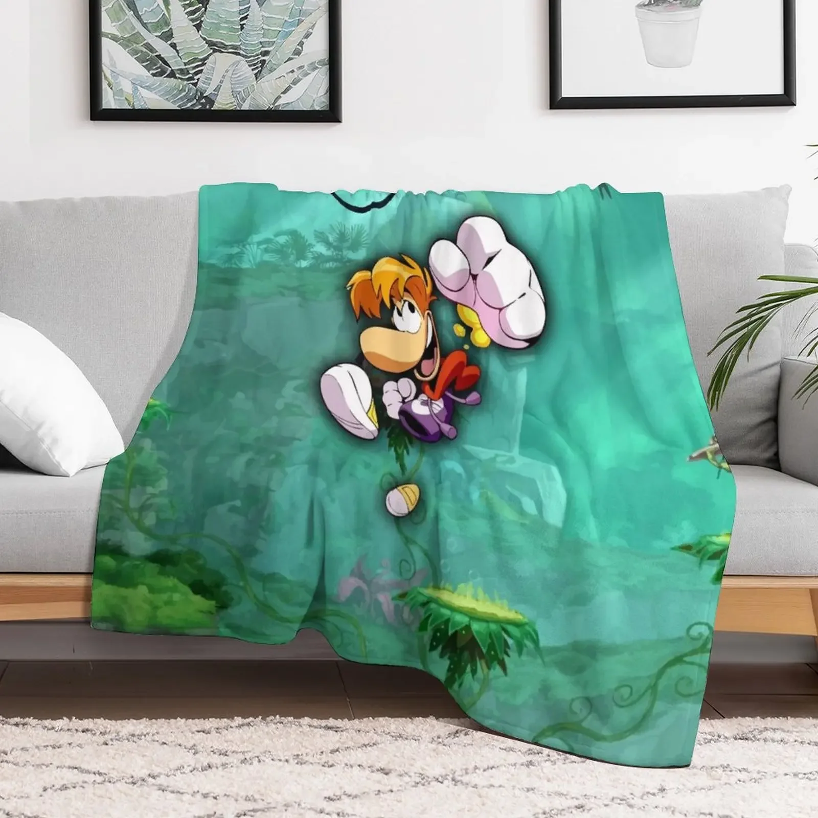 Rayman Jumping Background Throw Blanket Sofas Decorative Sofa Bed linens Blankets