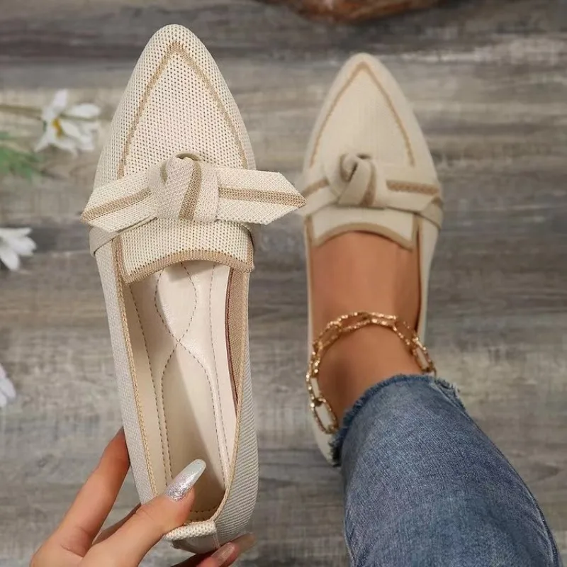 2026 Summer Lazy Shoes Casual Comfortable Flat Shoes Air Mesh Pointed Toe Butterfly Knot Color Blocking Women Shoes Large 36-43