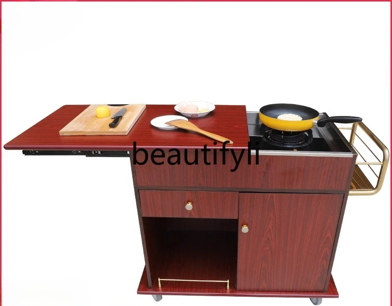 عربة طعام متنقلة جديدة متعددة الوظائف قابلة للسحب، عربة طعام للطبخ على شكل أذن البحر #3