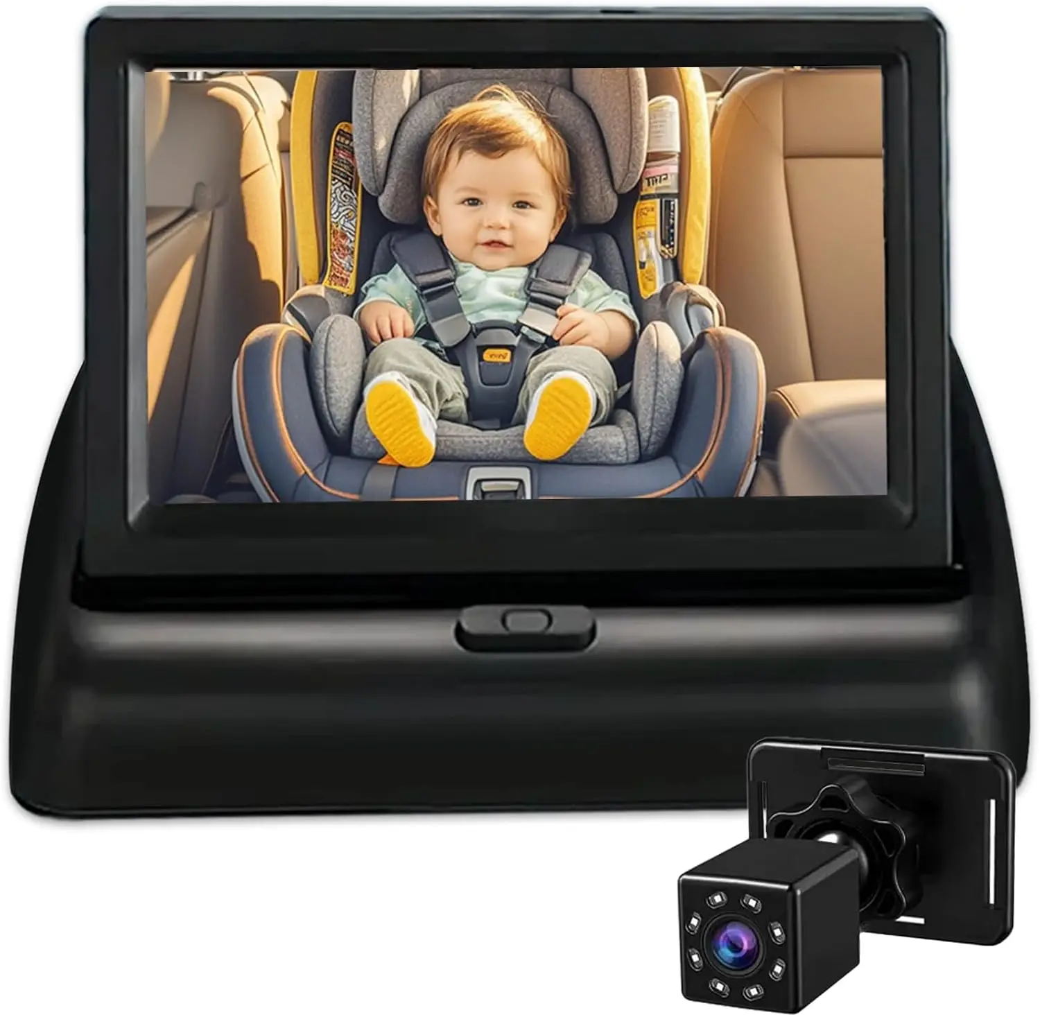Baby Car Mirror with 4.3'' HD Night Vision Function Display, 270 Rotating Wide View Camera for Rear Facing Infant Seats, High Resolution Real-Time Safety System for Kids While Driving