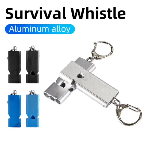 Survival Safety Whistle 140dB Loud Aluminum Alloy Triple Tube Outdoor Rescue Emergency Camping Keychain