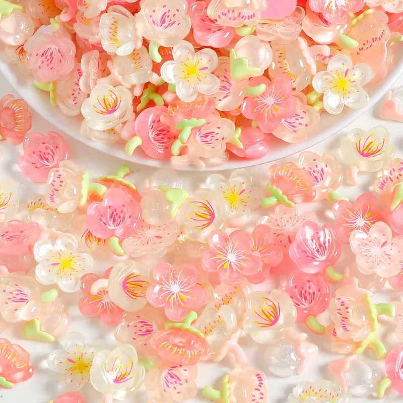 

100pcs/lot mixed transparent peach blossom cherry resin accessories handmade diy accessories materials