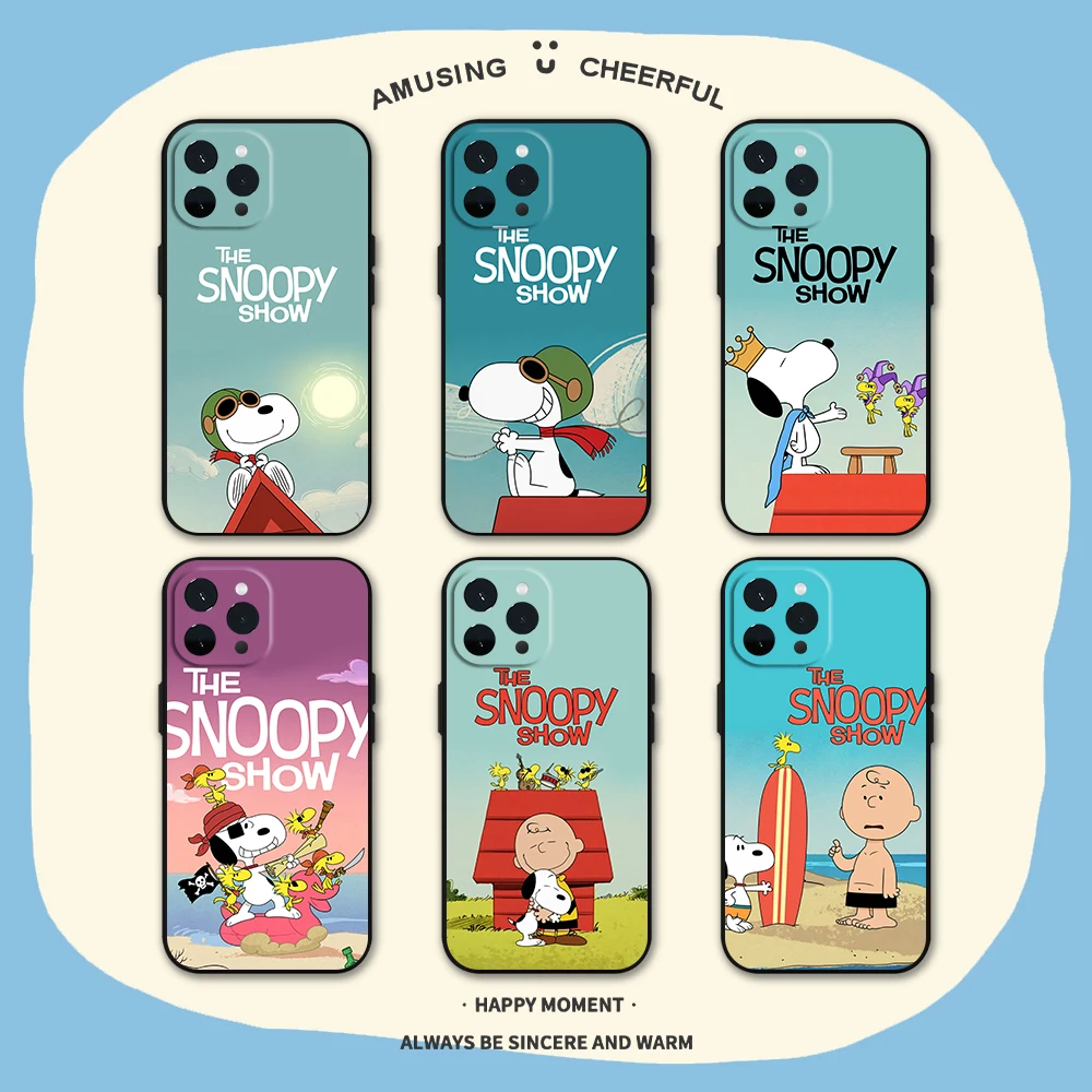 MINISO Peanuts Snoopy Phone Case for iPhone 11 12 13 14 15 16 Max Pro Plus Soft Shell