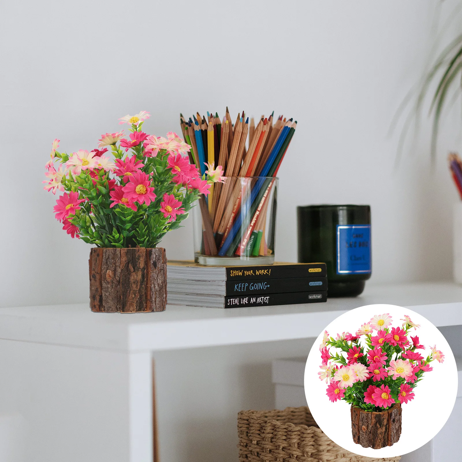 

Artificial Flower Bonsai Realistic Simulation Potted Plant Decor For Home Office Balcony Garden Fake Bonsai Adorn Desktop Plant