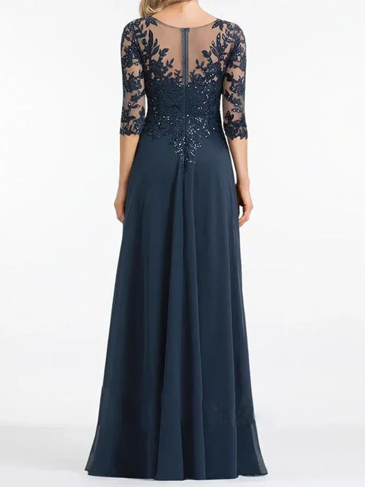 

Long Women's Navy Blue Chiffon Mother of the Bride Dresses for Wedding Party Dress Vestido Fiesta Boda Invitada