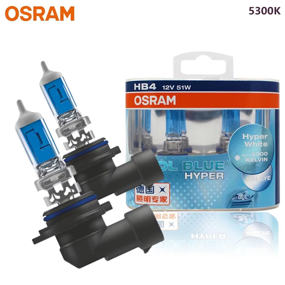 OSRAM HB4 Car Halogen Headlight Cool Blue Hyper 9006 Hi/Lo Beam 12V 55W +50% Bright White Lamp Original Genuine 9006CBH,1 Pair