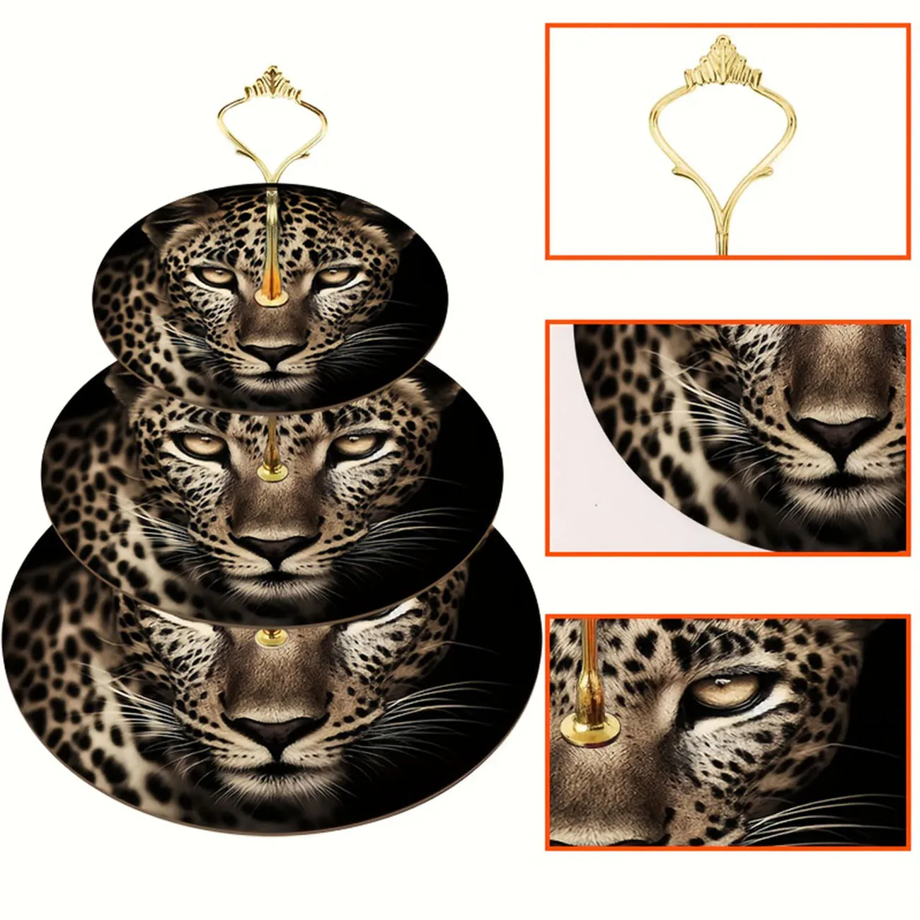 1-piece set of 3-layer wooden tiger themed cake rack, decorated with sturdy cake tray, detachable dessert display stand