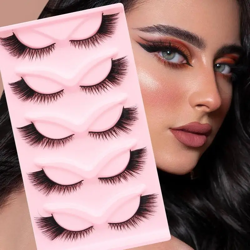 5Pairs Natural Dramatic Volume Mink Lashes Fox Eye False Eyelashes Fluffy Wispy Winged Cat Eye Lashes For Party Eye Decor