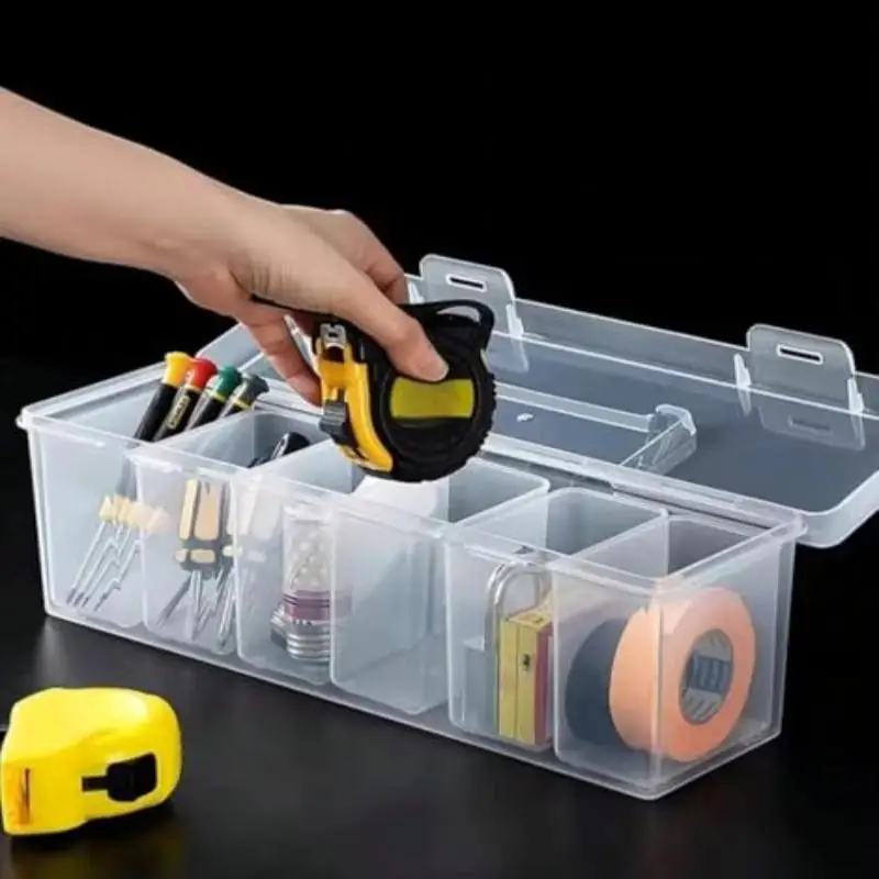 6 In 1 Transparent Hardware Storage Container Waterproof Multi-compartment Box for Screws Nuts Bolts Nails Carpentry Use