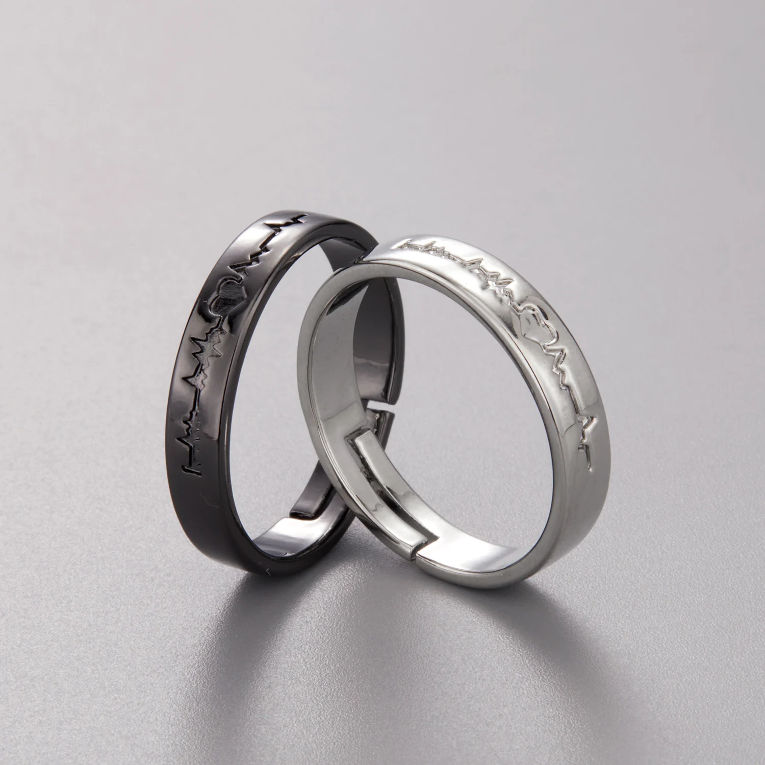Klassischer offener Paarring mit Sonne und Mond für Damen und Herren, romantisch, schwarz, weiß, passender Fingerring-Set, Schmuck, Hochzeitstag, Geschenke – Detail 31